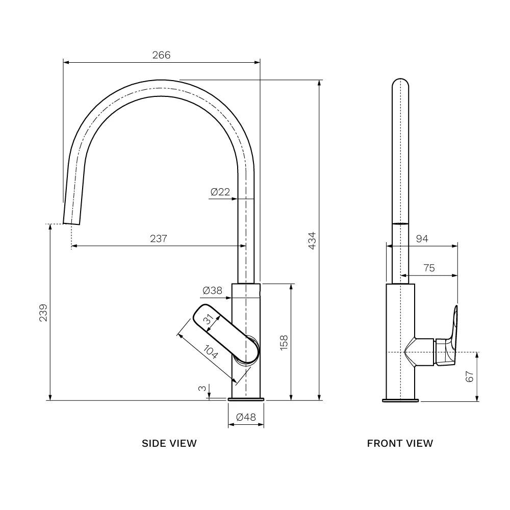 Parisi Slim II Kitchen Mixer with Round Spout - Fucile