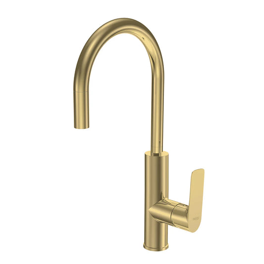 Parisi Slim II Kitchen Mixer with Round Pull Out Spout - Brushed Brass