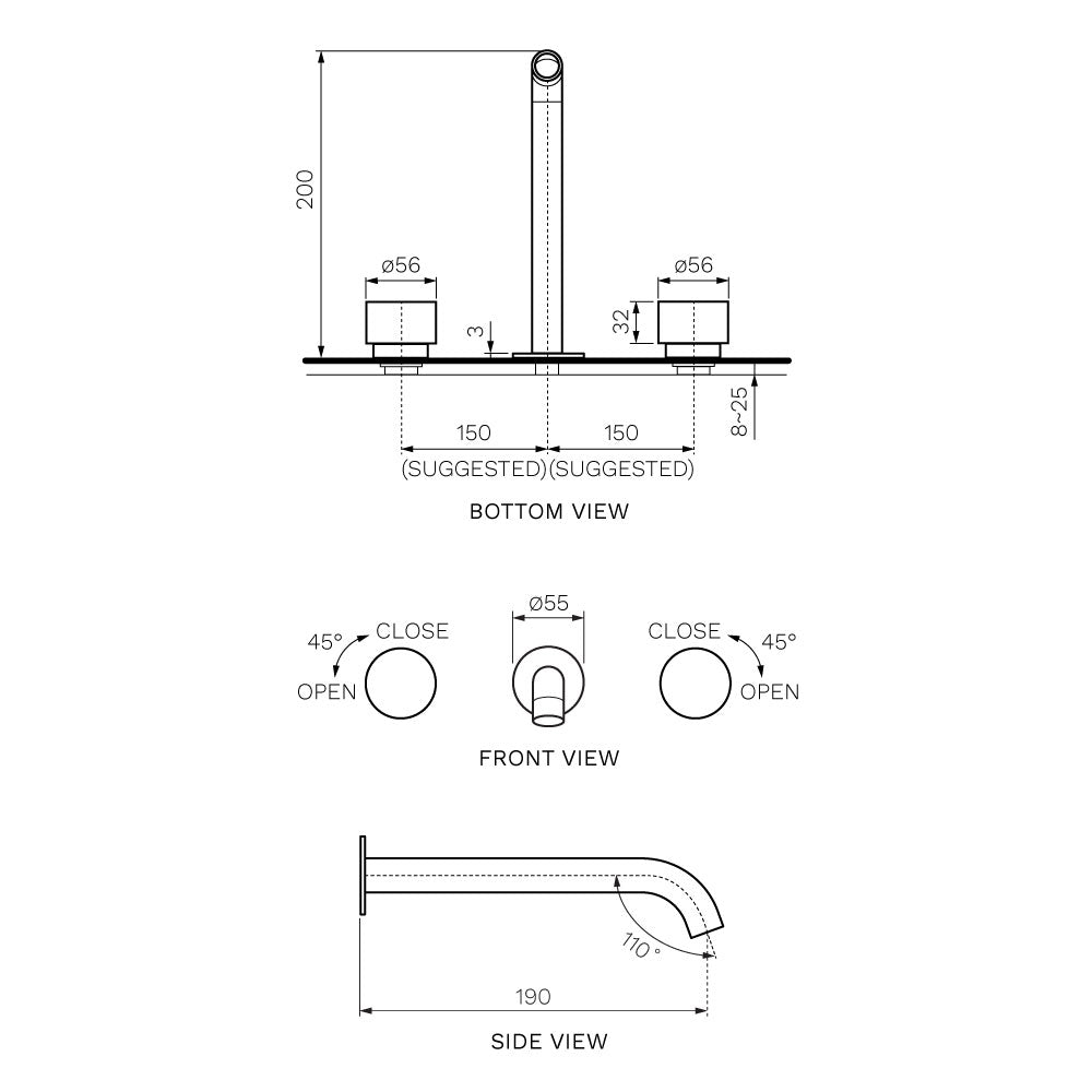 Parisi Stereo Wall Set with 190mm Spout | Chrome