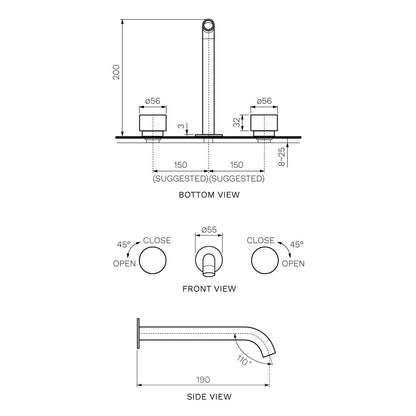 Parisi Stereo Wall Set with 190mm Spout | Chrome