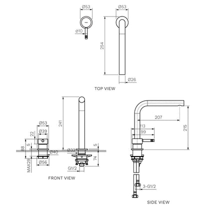 Parisi Tondo II Hob Mixer with Straight Swivel Spout | Brushed Brass
