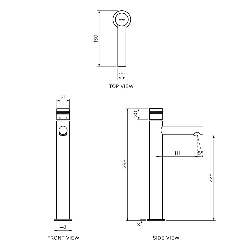 Parisi Todo II High Basin Mixer with Straight Spout | Matt Bronze