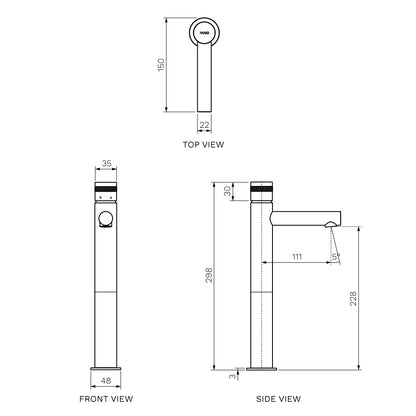 Parisi Todo II High Basin Mixer with Straight Spout | Matt Bronze