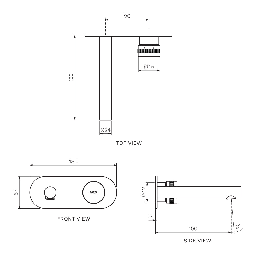 Parisi Todo II Wall Mixer with 160mm Spout on Elliptical Plate | Fucile