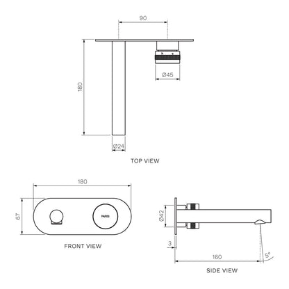 Parisi Todo II Wall Mixer with 160mm Spout on Elliptical Plate | Fucile