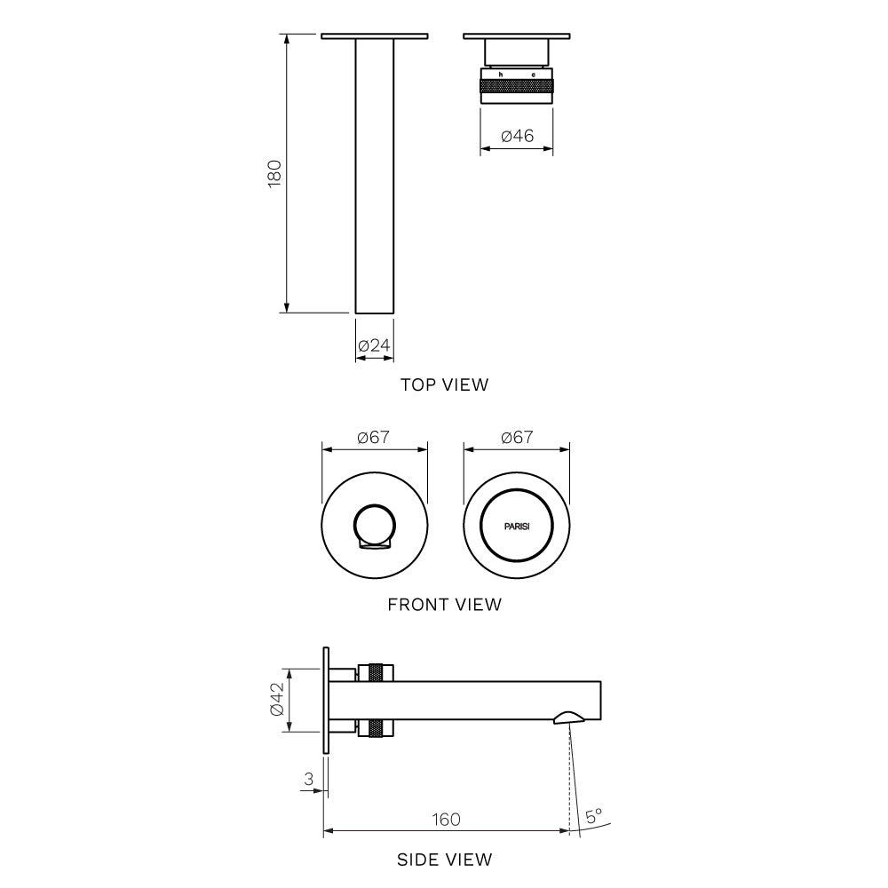 Parisi Todo II Wall Mixer with 160mm Spout (Individual Flanges) | Matt Black