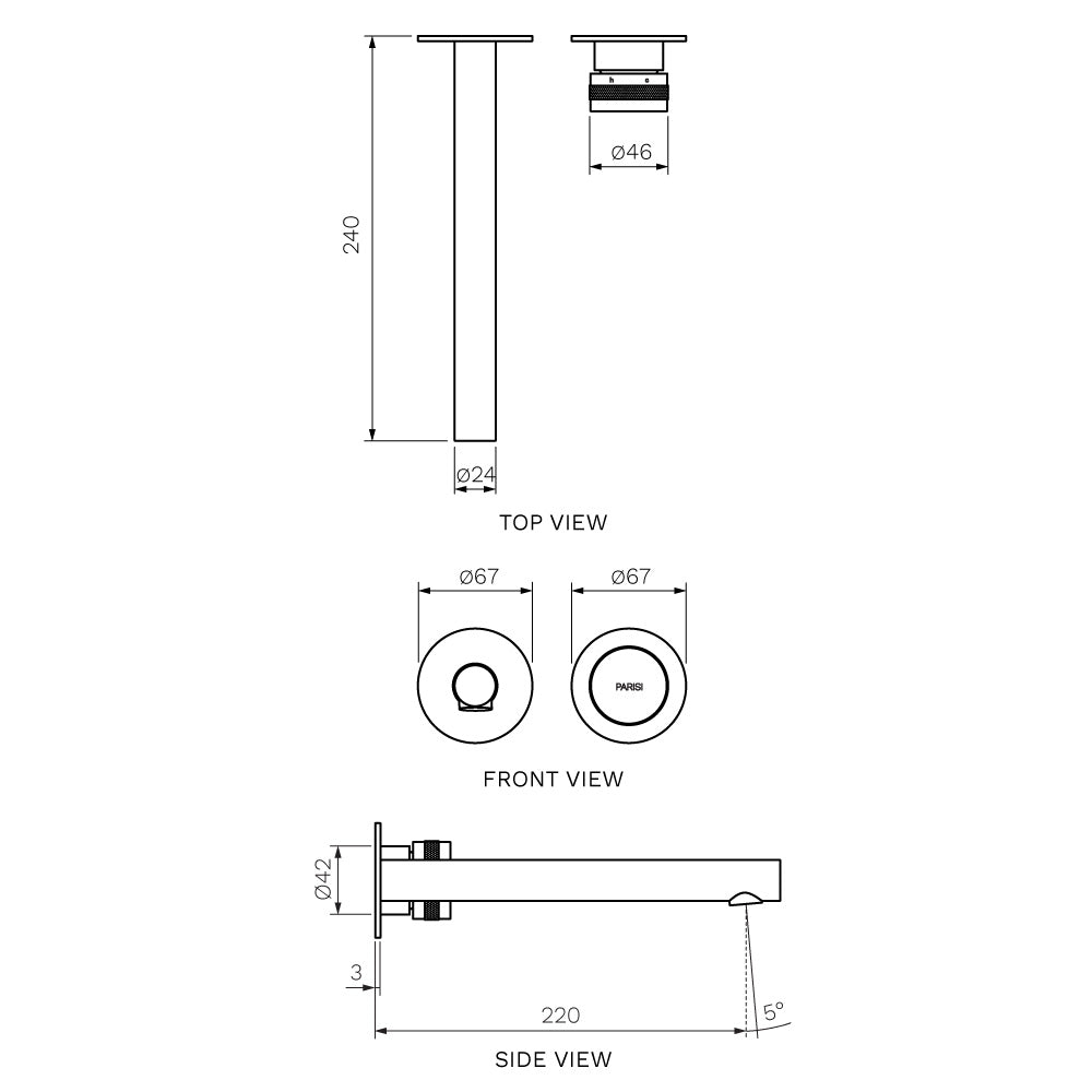 Parisi Todo II Wall Mixer with 220mm Spout (Individual Flanges) | Fucile