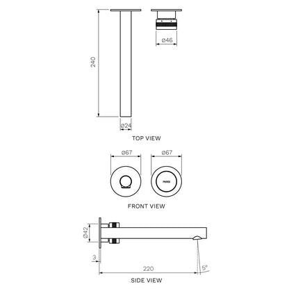 Parisi Todo II Wall Mixer with 220mm Spout (Individual Flanges) | Fucile