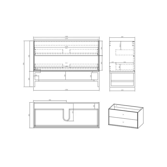Otti 1200mm Boston Matte Grey Wall Hung Vanity