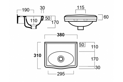 Claremont 38 x 31 Wall Hung Basin Without Tap Hole