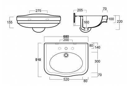Claremont 68 x 51 Wall Hung Basin