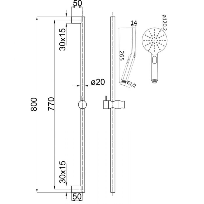 ACL Cora Shower and Rail Matt Black