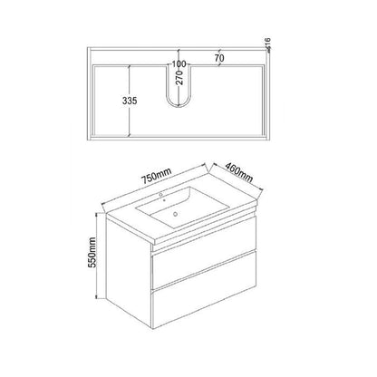 Inspire Dover 750mm Double Draw Vanity
