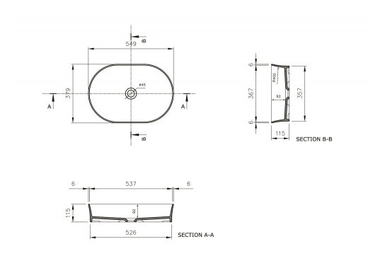 Fino 55 X 38 Matte White Above Counter Basin