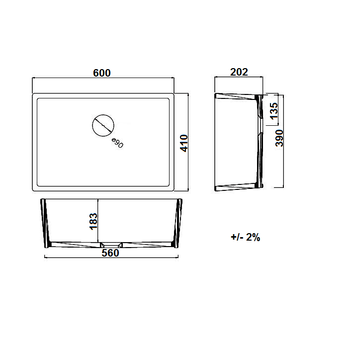 Turner Hastings Galdor 60 x 41 Fine Fireclay Sink