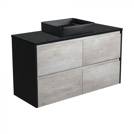 Fienza 1200mm Luciana MB Black Sparkle Amato Wall Hung Vanity - Satin Black Panels