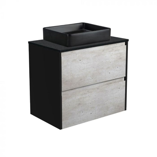Fienza 750mm Luciana MB Black Sparkle Amato Double Draw Wall Hung Vanity - Satin Black Panels