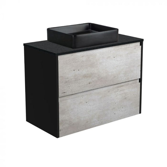 Fienza 900mm Luciana MB Black Sparkle Amato Double Draw Wall Hung Vanity - Satin Black Panels