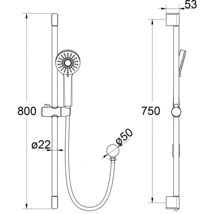 ACL Maya Round Shower and Rail Chrome