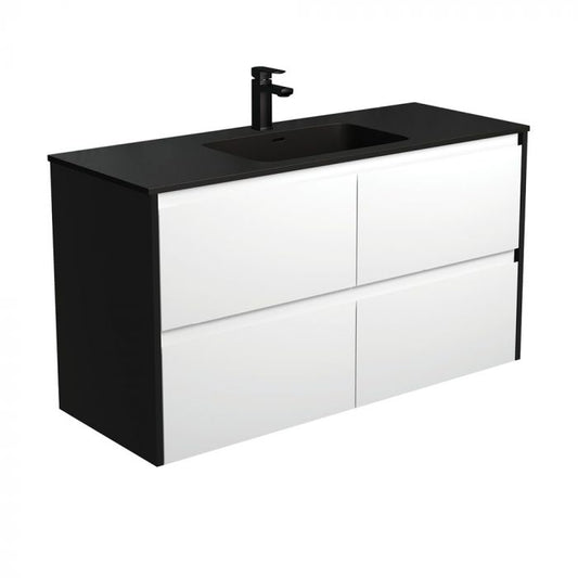 Fienza 1200mm Montana Amato Wall Hung Vanity - Satin Black Side Panels