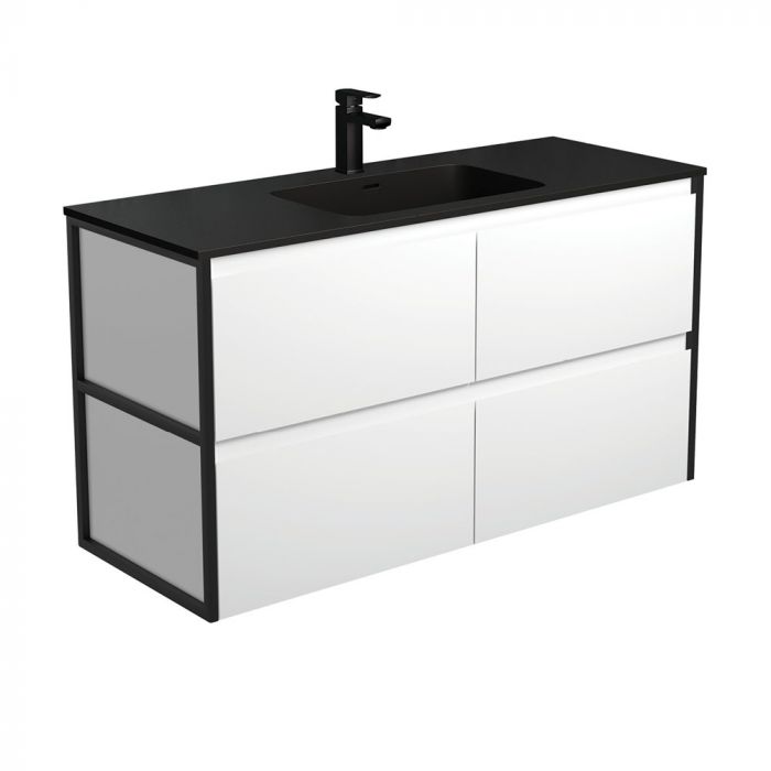 Fienza 1200mm Montana Amato Wall Hung Vanity - Matte Black Frames Side Panels