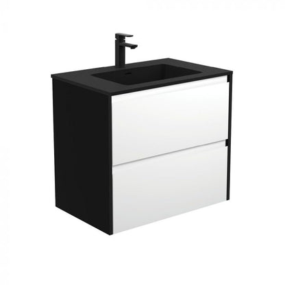 Fienza 750mm Montana Amato Double Draw Wall Hung Vanity - Satin Black Side Panels