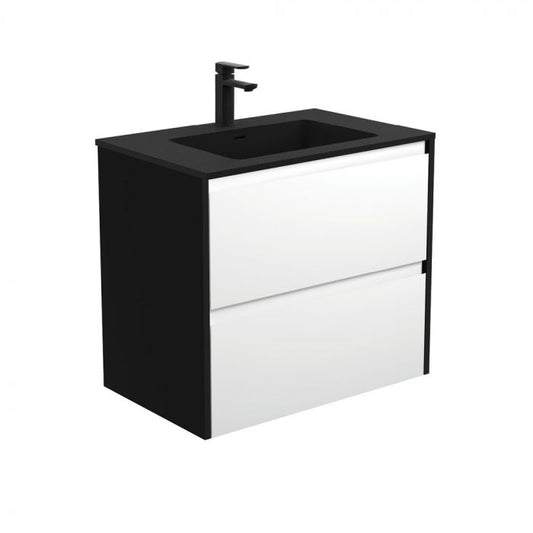 Fienza 750mm Montana Amato Double Draw Wall Hung Vanity - Satin Black Side Panels