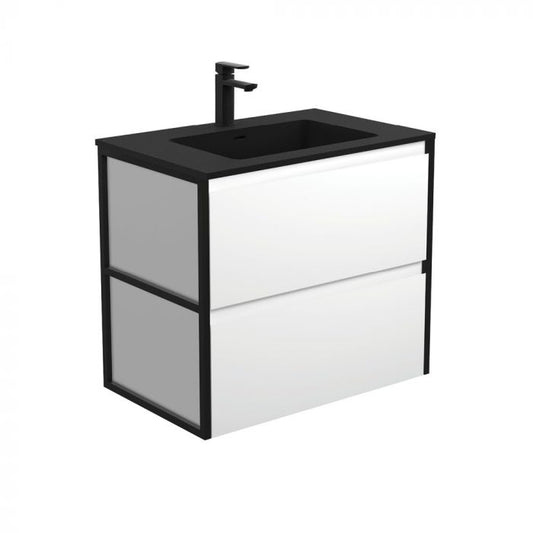 Fienza 750mm Montana Amato Double Draw Wall Hung Vanity - Matte Black Frames Side Panels