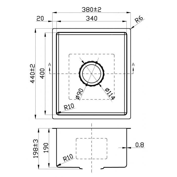 Acl New Cora 440mm x 380mm Kitchen Sink