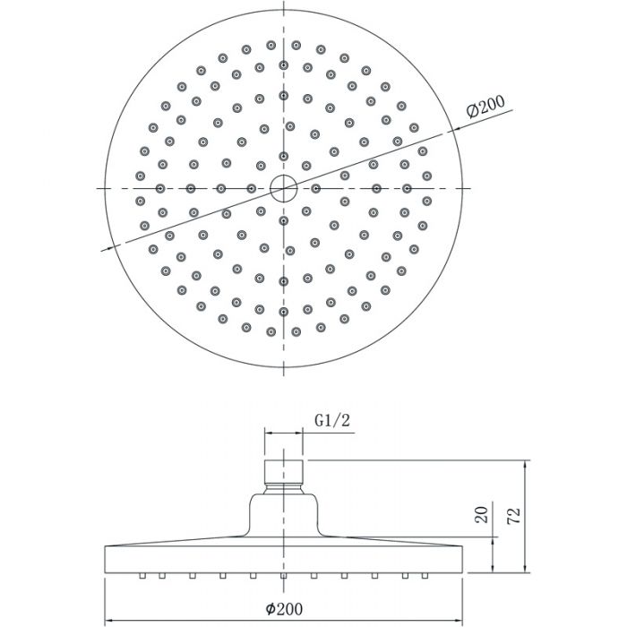 Acl 200mm Plastic Round Shower Head