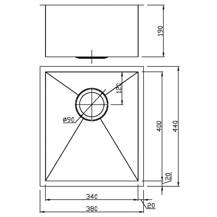 ACL Rosa 380mm x 440mm Single Bowl Sink Above Counter / Undermount