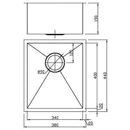 ACL Rosa 380mm x 440mm Single Bowl Sink Above Counter / Undermount