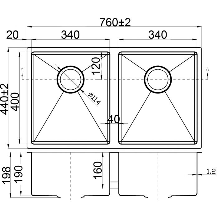 Acl Eden 760mm x 440mm Double Bowl Kitchen Sink