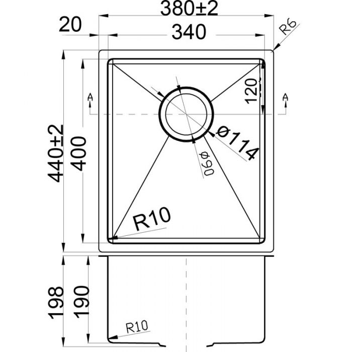 Acl Eden 380mm x 440mm Kitchen Sink