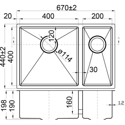 Acl Rosa 670mm x 440mm One and Half Bowl Kitchen Sink