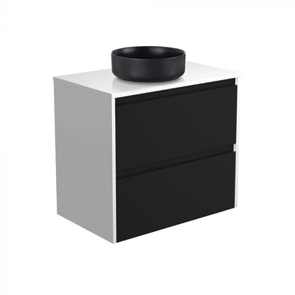 Fienza 750mm Reba MB Crystal Amato Double Wall Hung Satin Black Vanity - Satin White Panels