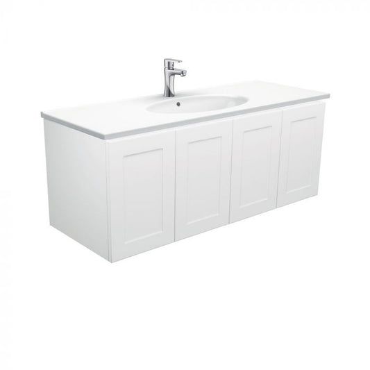 Fienza 1200mm Rotondo Top With Mila Cabinet Wall Hung - Satin White