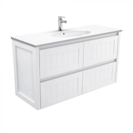 Fienza 1200mm Rotondo Top With Hampton Cabinet Wall Hung - Satin White
