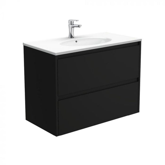Fienza 900mm Rotondo Top With Amato Cabinet Wall Hung - Satin Black