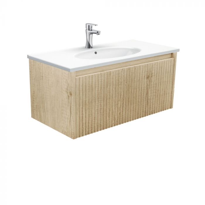 Fienza 900mm Rotondo Top With Alina Cabinet Wall Hung - Scandi Oak
