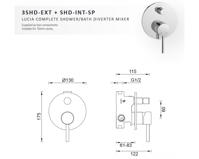 Abey Gareth Ashton Lucia Shower/Bath Mixer W/ Divertor - Brushed Nickel