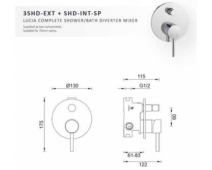 Abey Gareth Ashton Lucia Shower/Bath Mixer W/ Divertor - Brushed Nickel