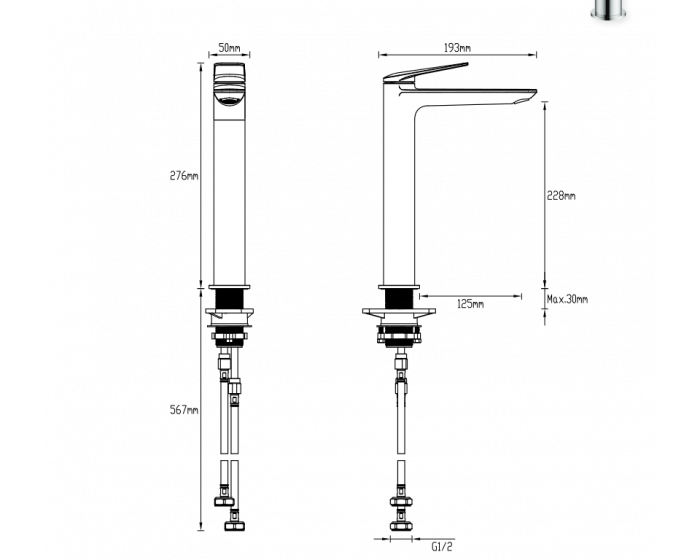 Abey Gareth Ashton Vela High Basin Mixer - Chrome, Black, Brushed Nickel, Brushed Brass, Gun Metal