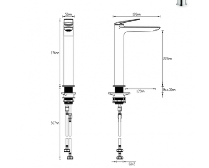 Abey Gareth Ashton Vela High Basin Mixer - Chrome, Black, Brushed Nickel, Brushed Brass, Gun Metal