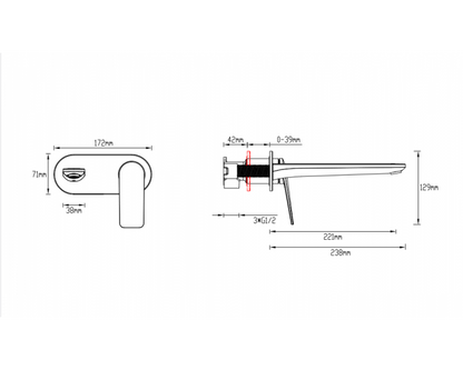 Abey Gareth Ashton Vela 220mm Wall Combination Mixer - Gun Metal