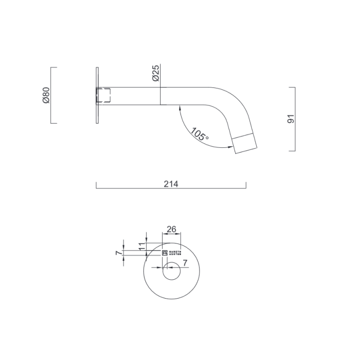 Abey Gareth Ashton 316SS Curved Wall Outlet Bath Basin