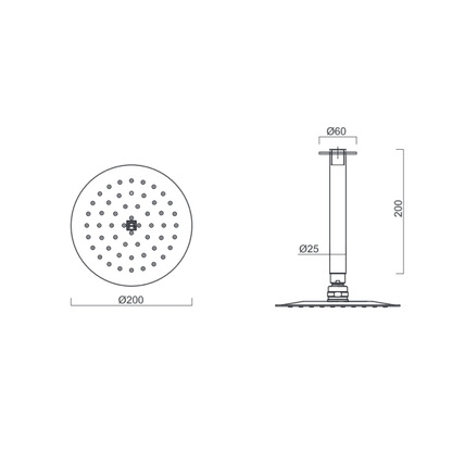 Abey Gareth Ashton 316SS 200mm Ceiling Shower Arm and 200mm Rose