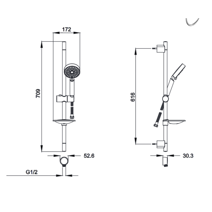 Abey Gareth Ashton ABS Round Rail Shower 5 Function - Chrome