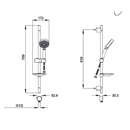 Abey Gareth Ashton ABS Round Rail Shower 5 Function - Chrome