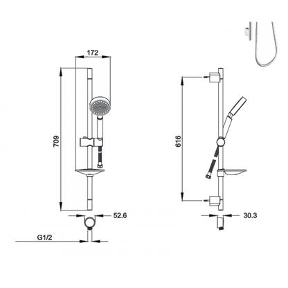 Abey Gareth Ashton ABS Round Rail Shower Single Function - Black